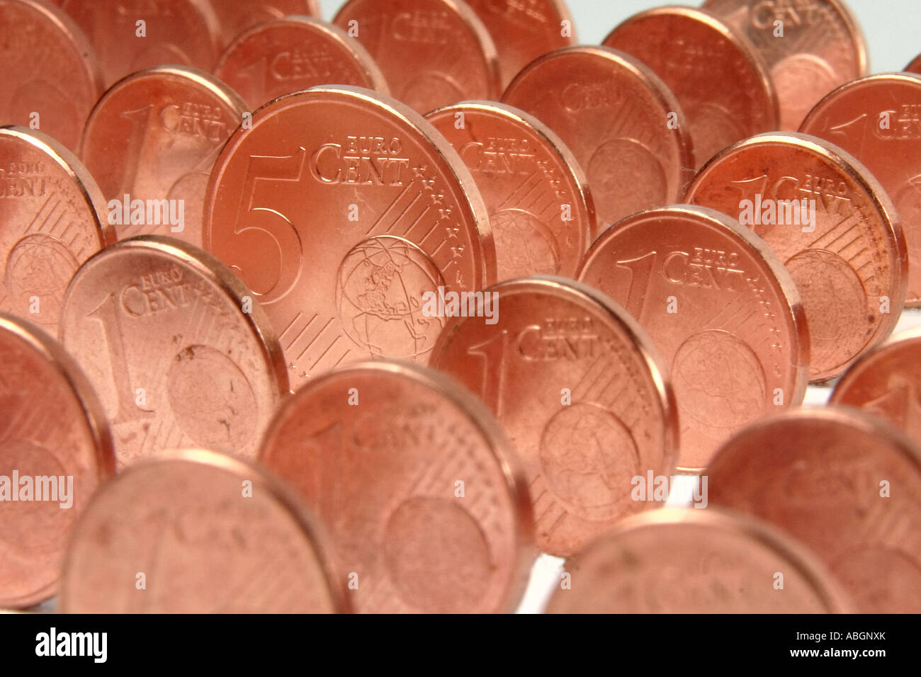 Cent coins in a row Stock Photo