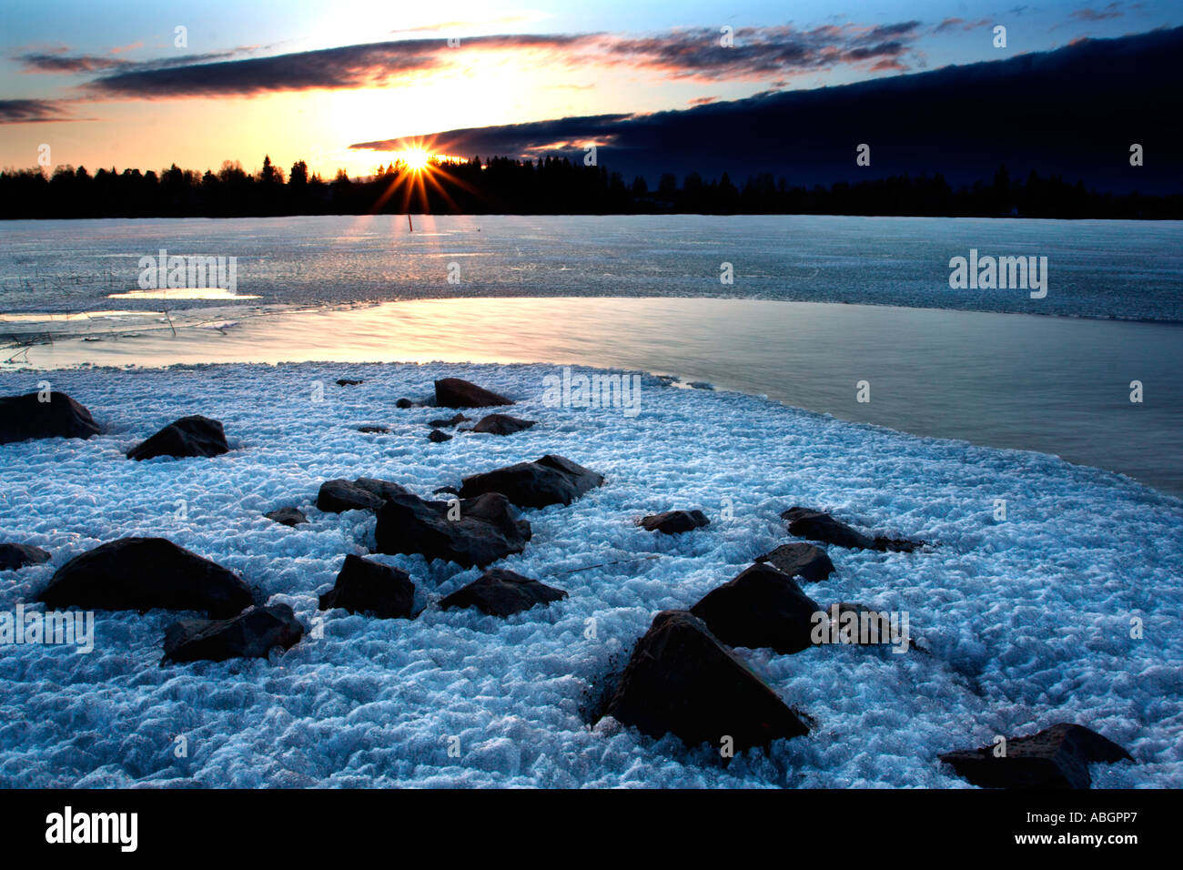 Frozen lake sunset landscape hi-res stock photography and images - Alamy