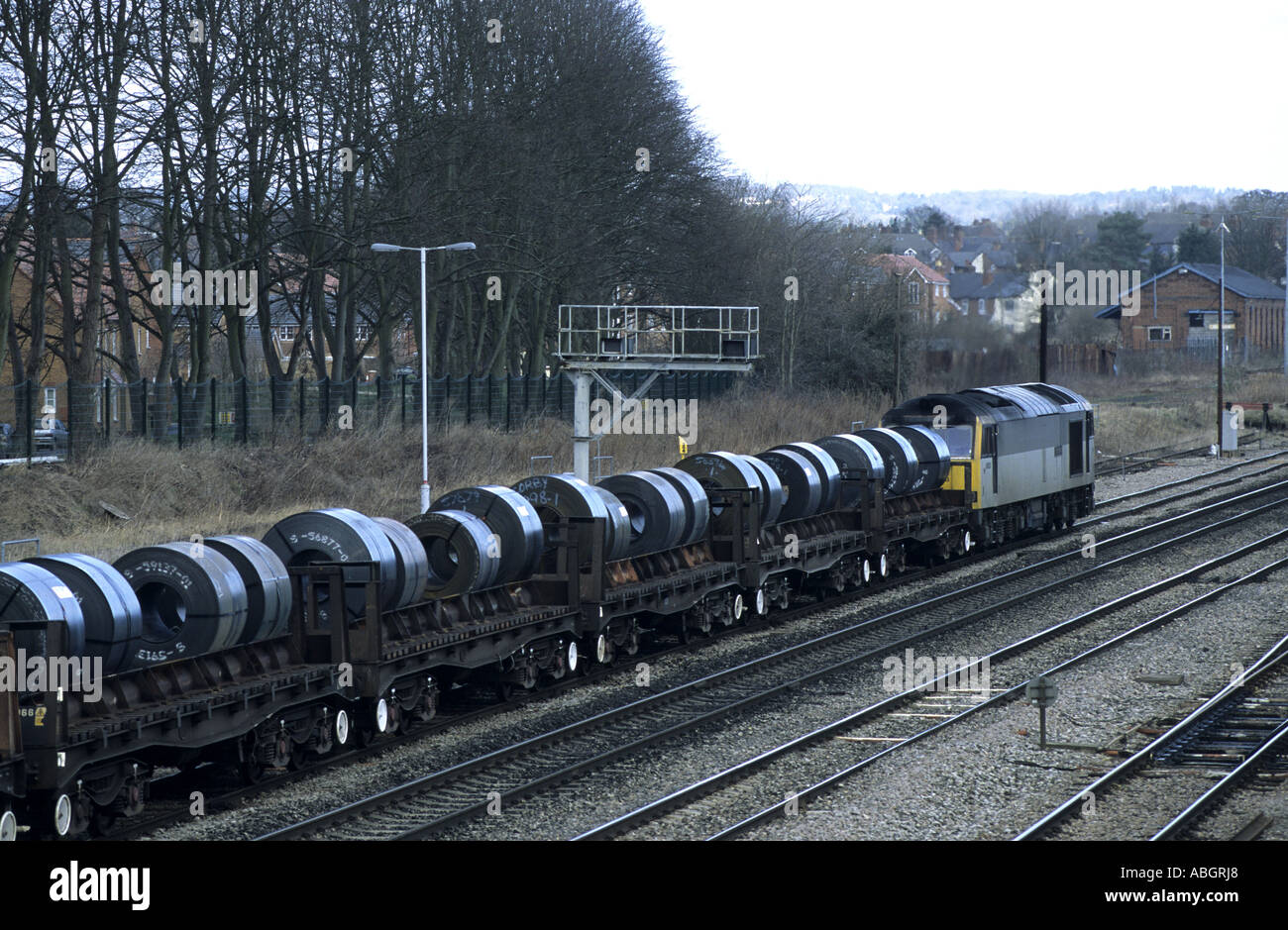 Class 60 diesel pulling steel coil train at Bromsgrove