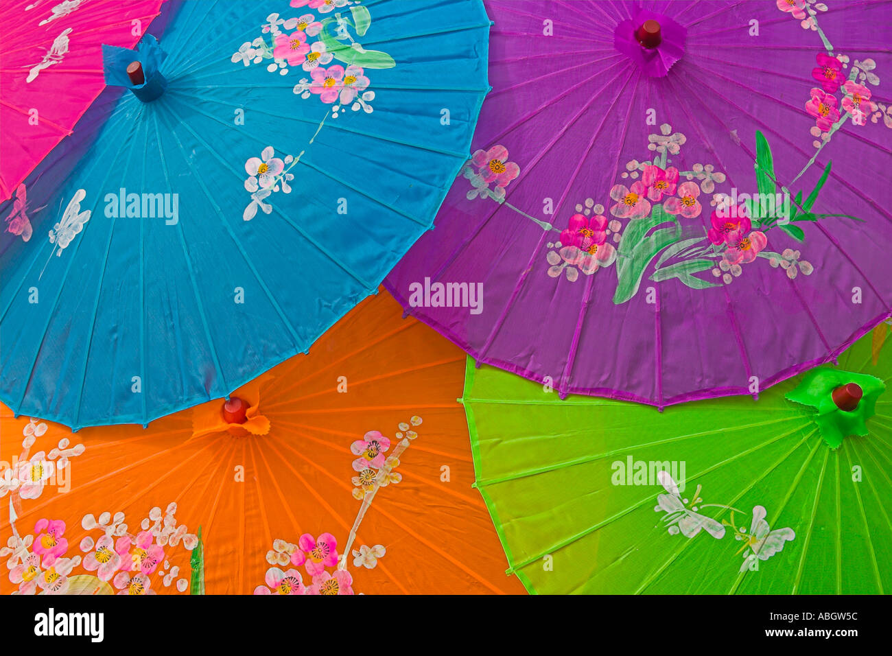 colour color parasol parasols umbrella umbrellas paper painted summer sunshine shade weather vacation holiday leisure motif mult Stock Photo