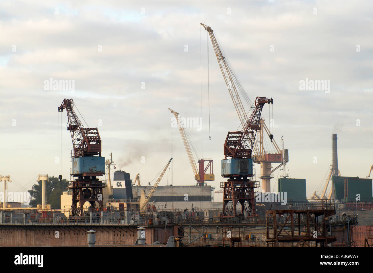 Lifting cranes in the dockyard Stock Photo