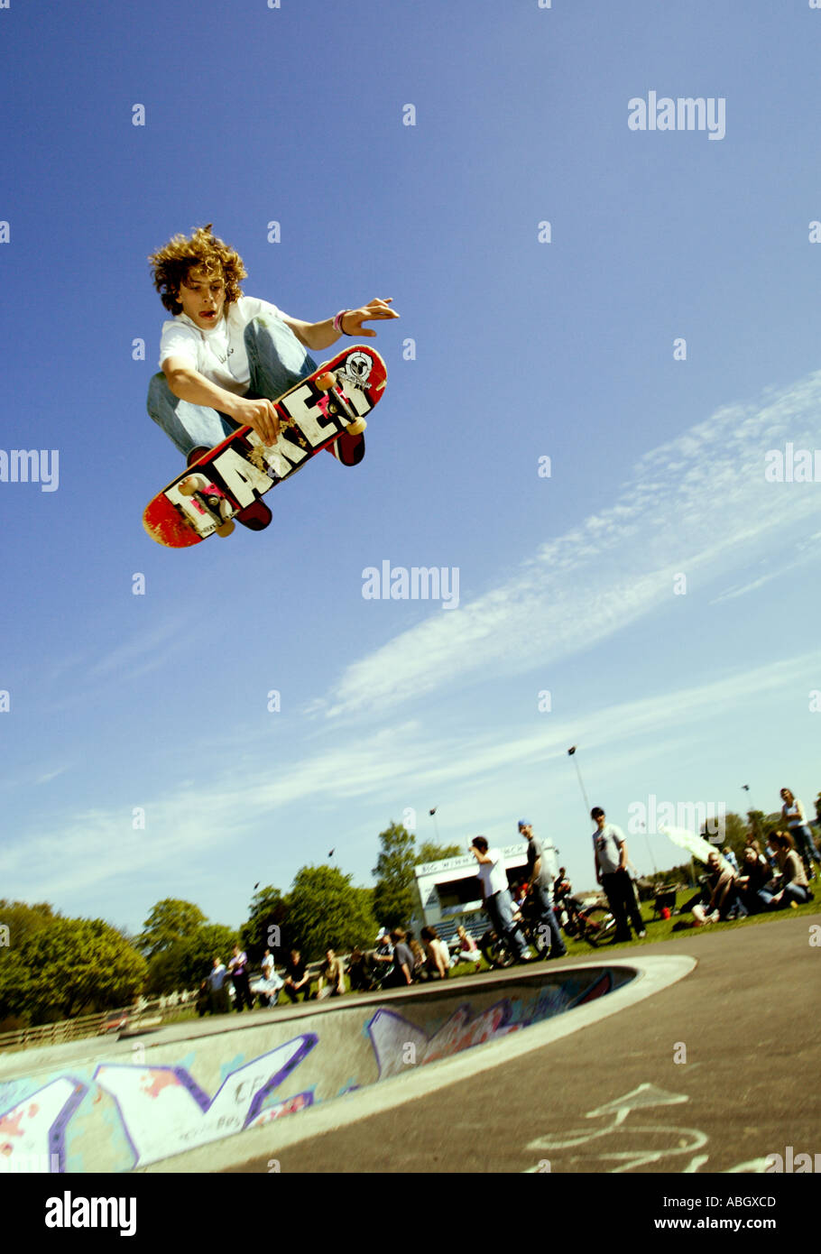 Skateboarder pulling some big air out of a bowl Stock Photo - Alamy