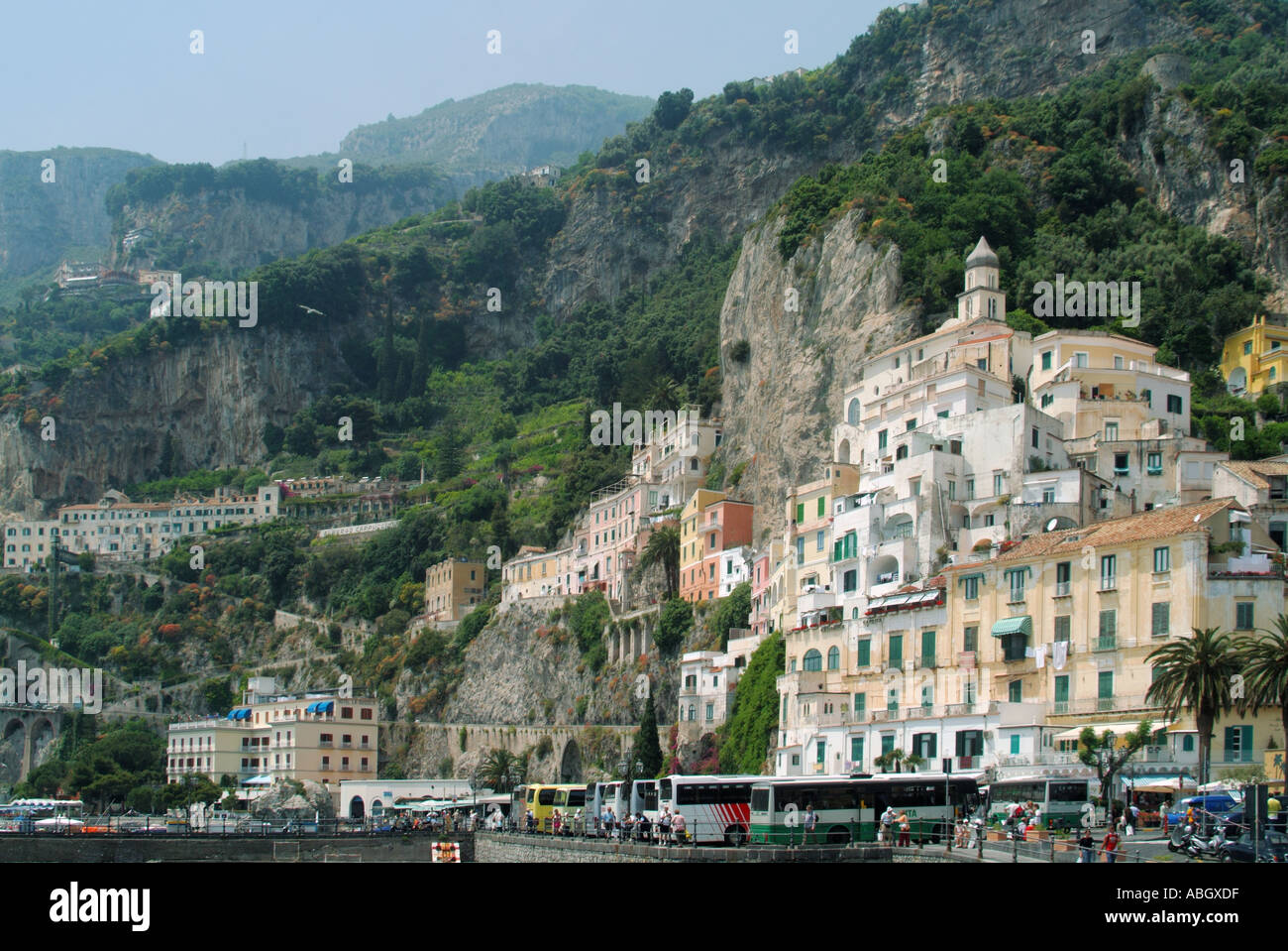 Amalfi town coastal cliff edge setting major waterside holiday tourist ...