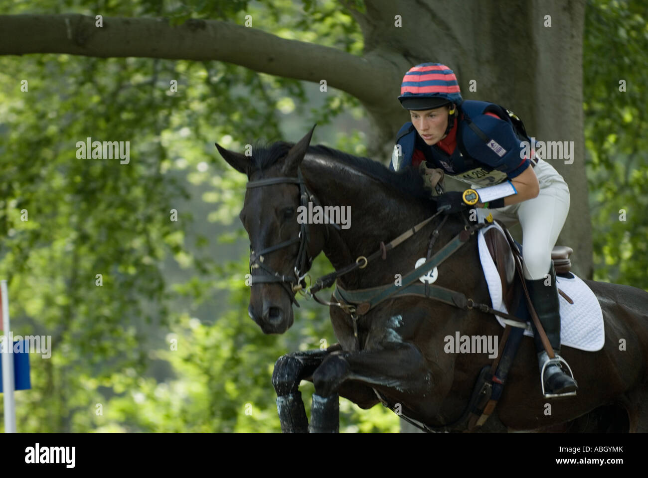 Three Day Event  Rider Rhian Smith Taking part in the Cross Country Phase at the Bramham Horse Trial 2007 Stock Photo