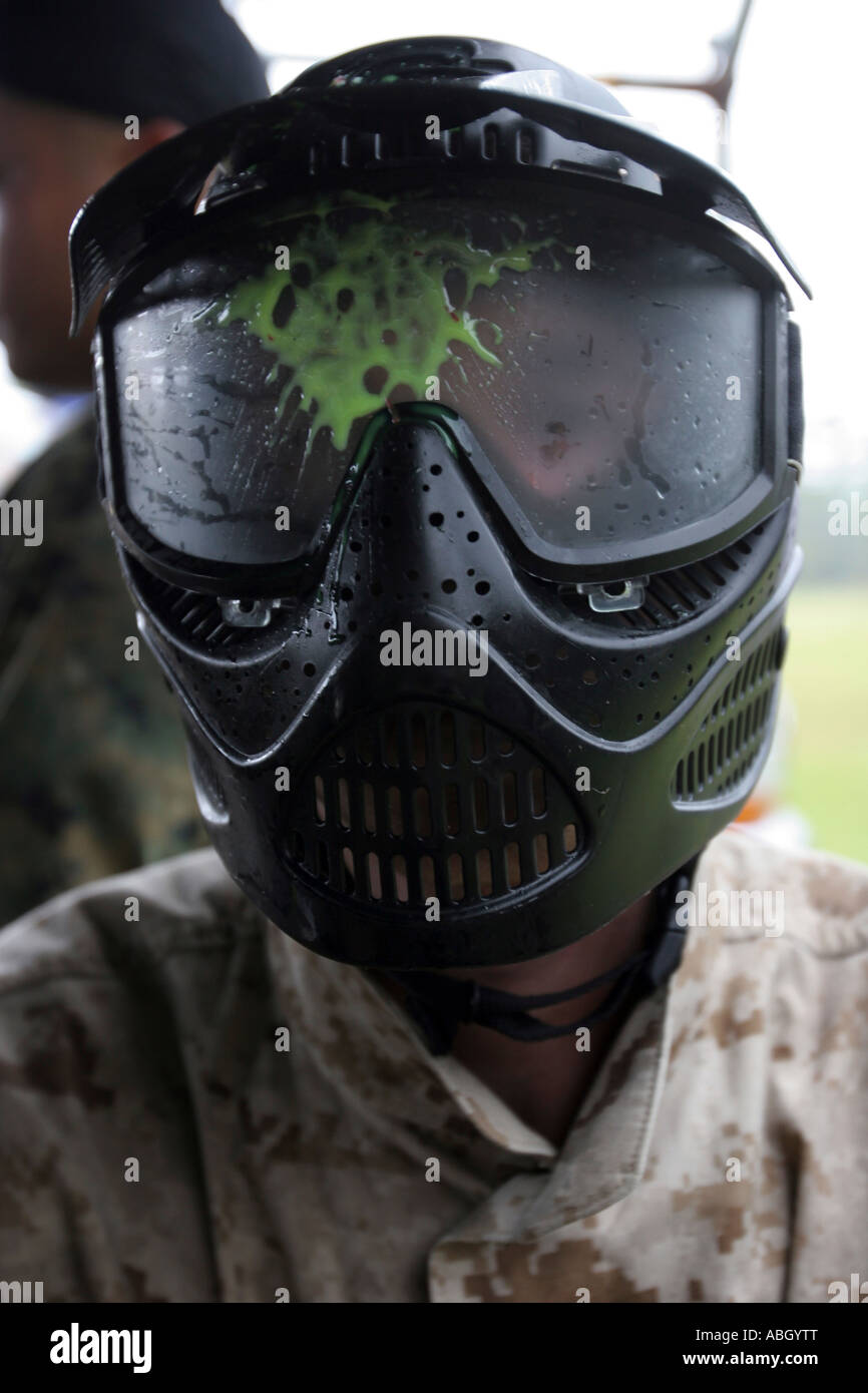 The protective face mask saved CNATT student's head from the trauma of a paintball round between the eyes. Stock Photo
