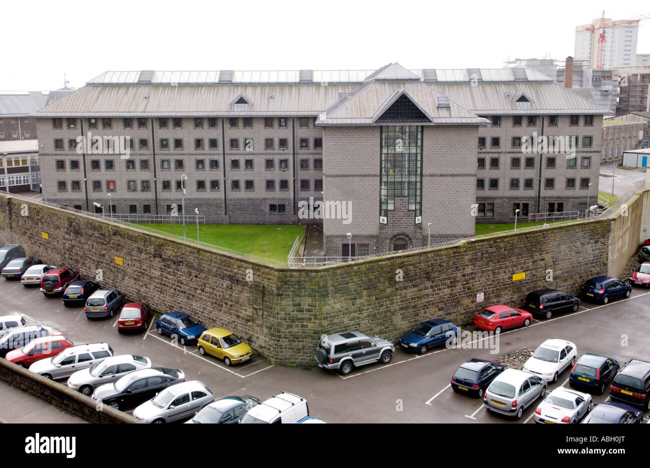 View over walls and car park of Cardiff Prison South Wales UK Stock Photo