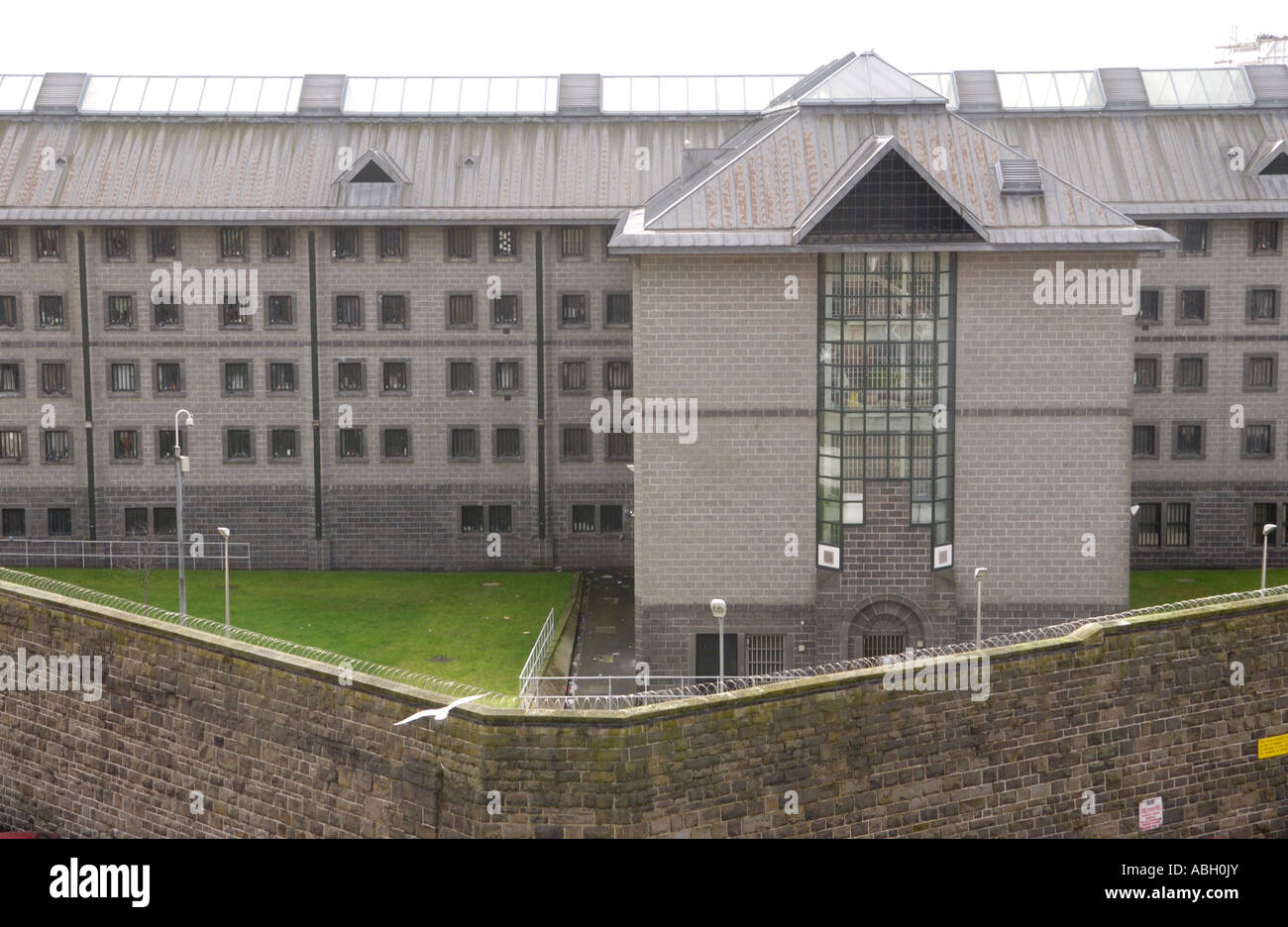 View over walls of Cardiff Prison South Wales UK Stock Photo