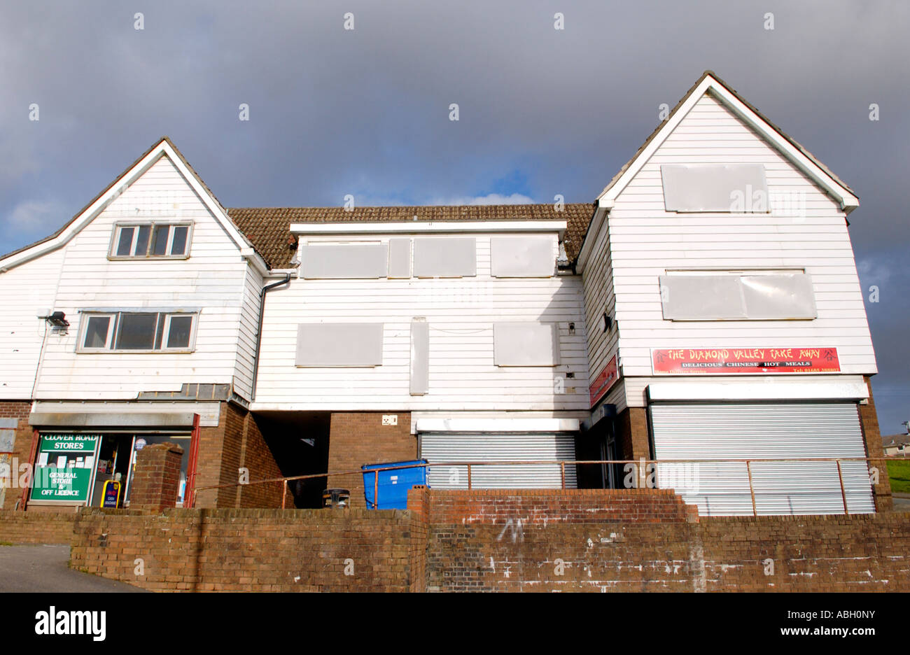 Exterior of run down shopping centre on Gurnos Estate Merthyr Tydfil