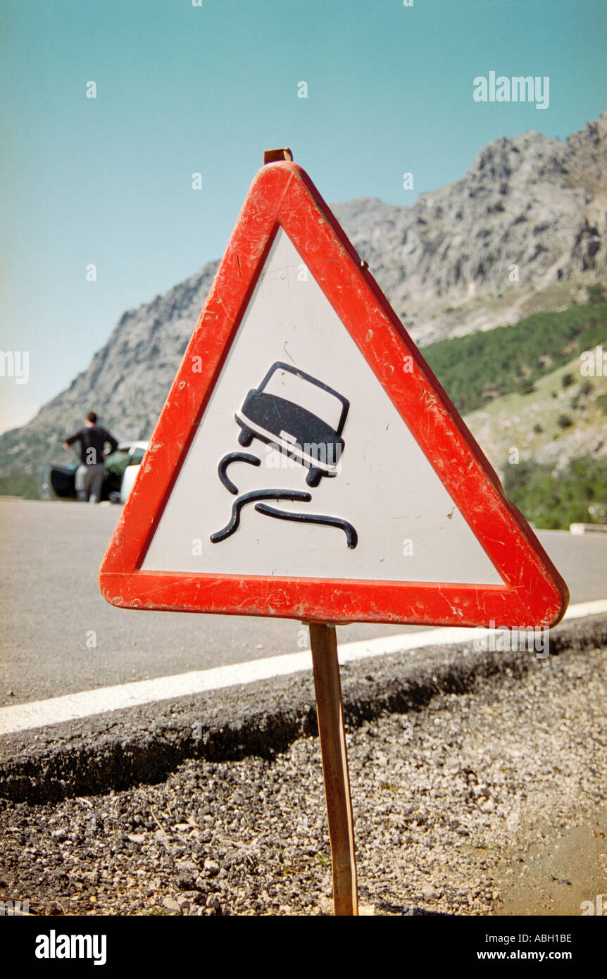 A road sign on a road in Andalusia in Spain warning of the danger of