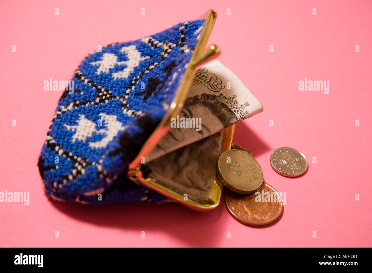 Purse bank note and coins Stock Photo