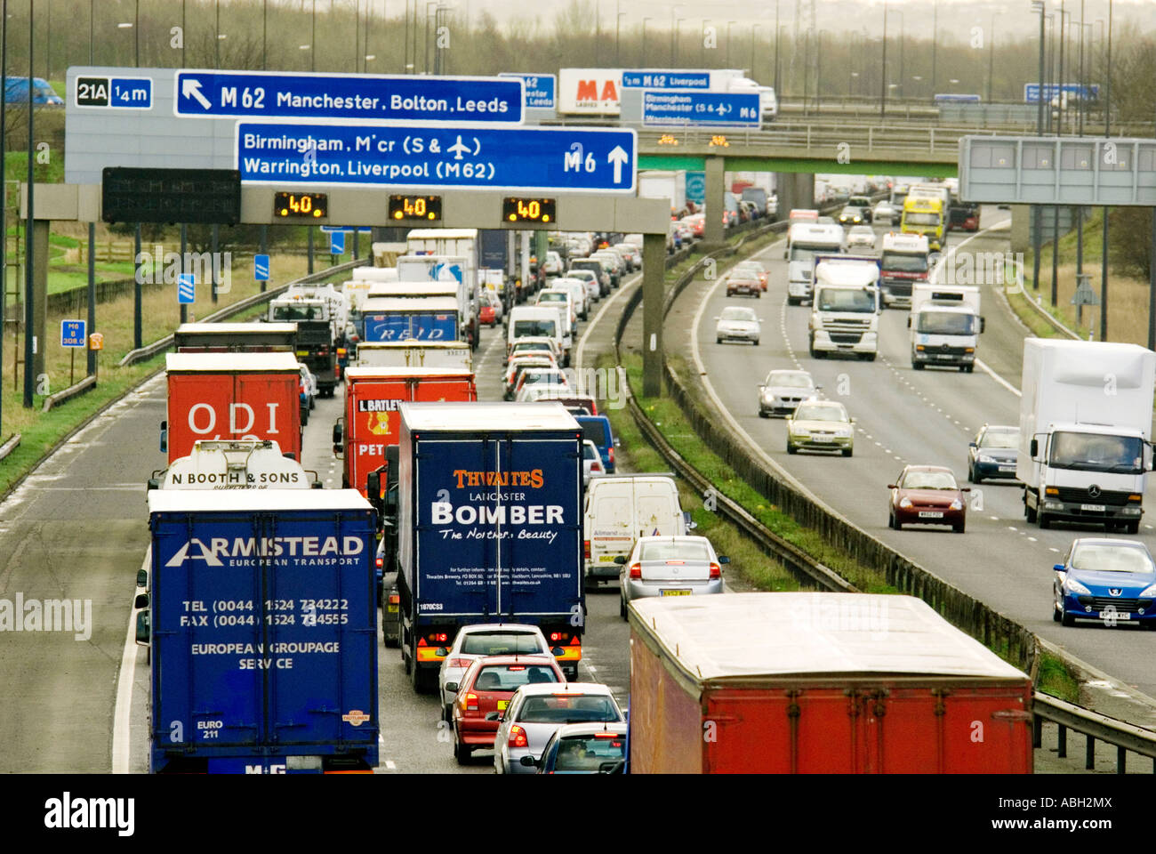 A traffic jam on the M6 motorway Stock Photo