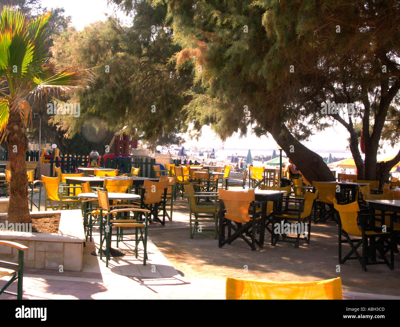 Beachside Taverna at Stalos Crete Stock Photo