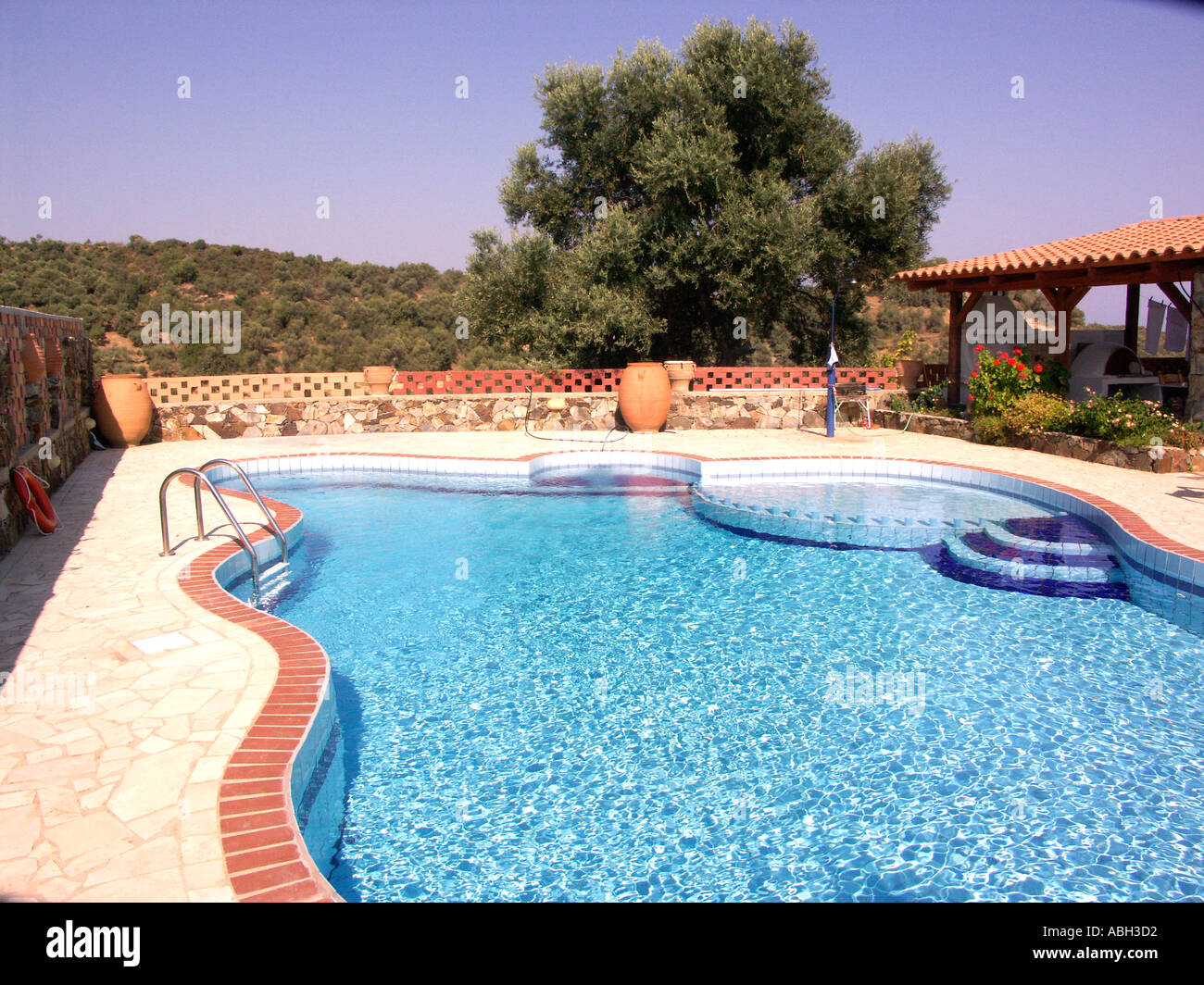 A Typical Villa Pool Stalos crete Stock Photo