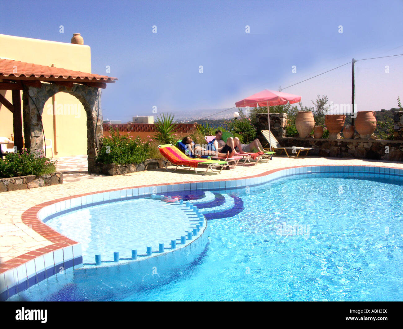 A Typical Villa Pool Stalos Crete Stock Photo