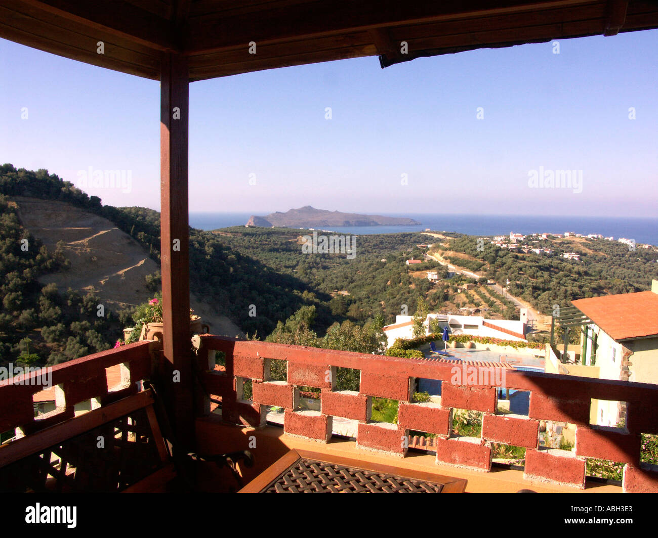 View from Villa Balcony Stalos Crete Stock Photo
