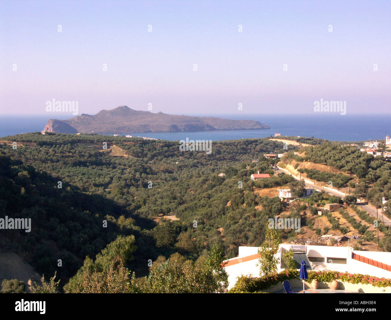 View from Stalos to the Sea Crete Stock Photo