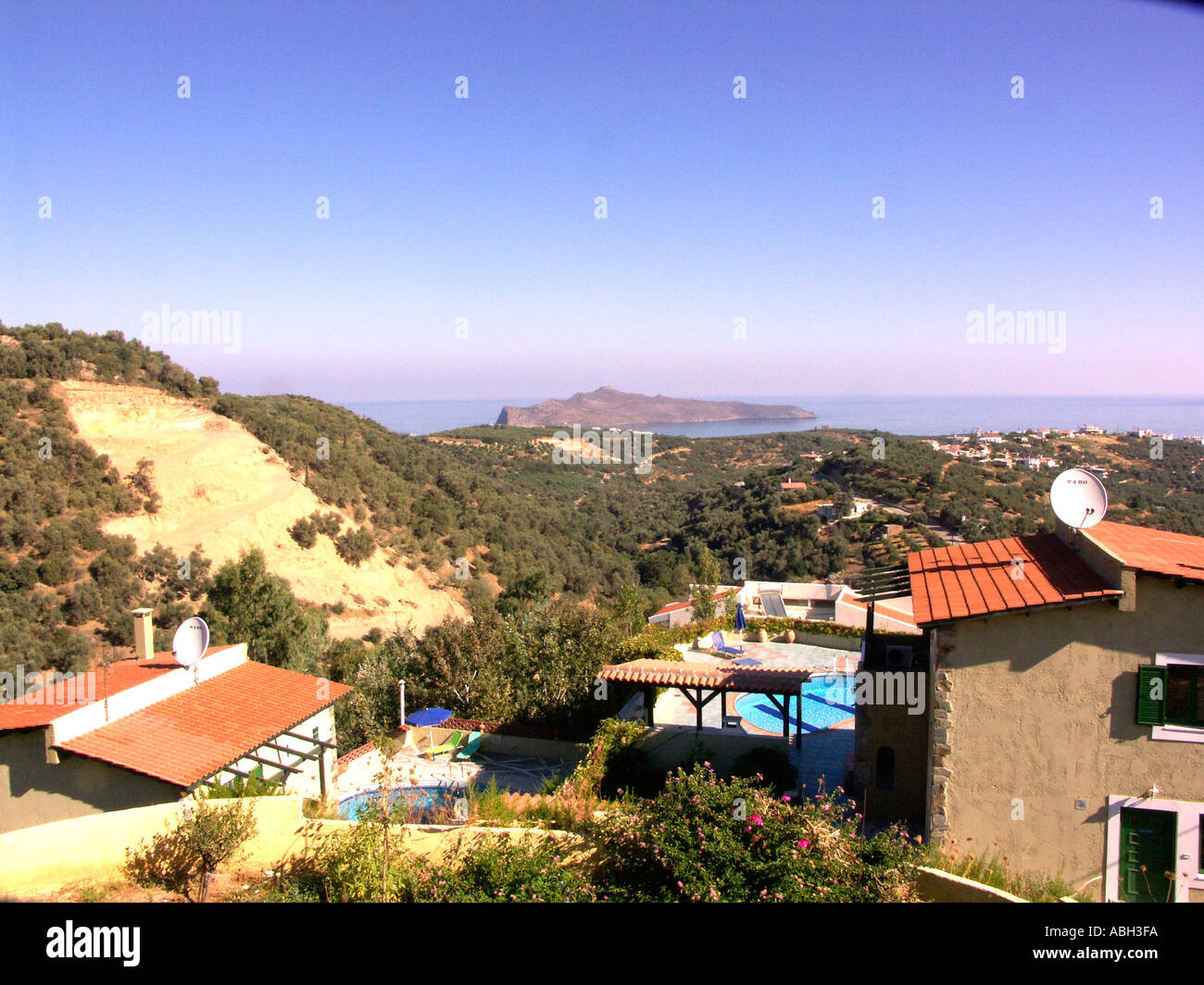 Landscape View from Stalos Foothills Crete Stock Photo
