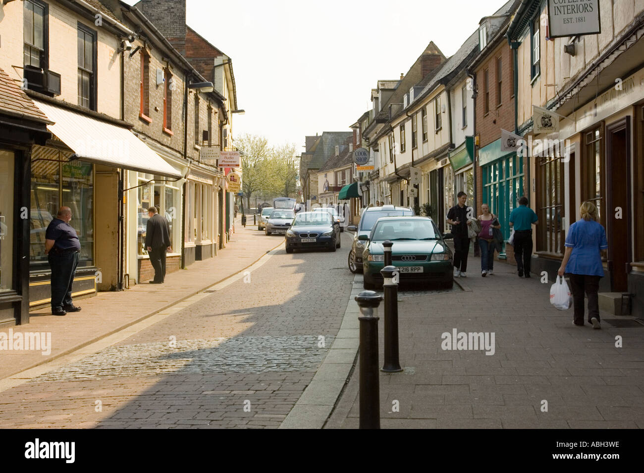The shops in St Johns Street in Bury St Edmunds in Suffolk, UK Stock