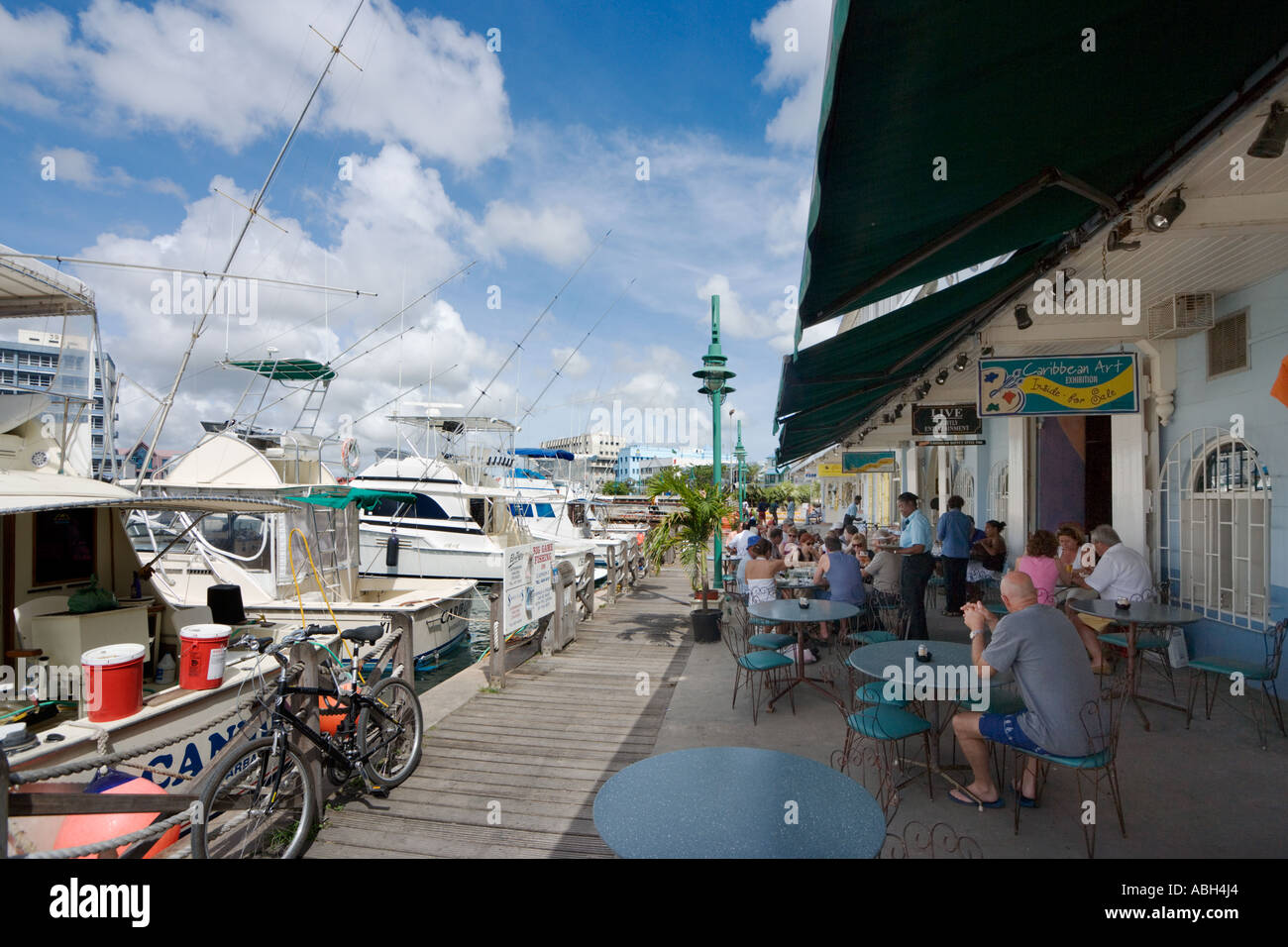Waterfront Cafe, The Careenage, Bridgetown, Barbados, Lesser Antilles, West Indies, Caribbean Stock Photo