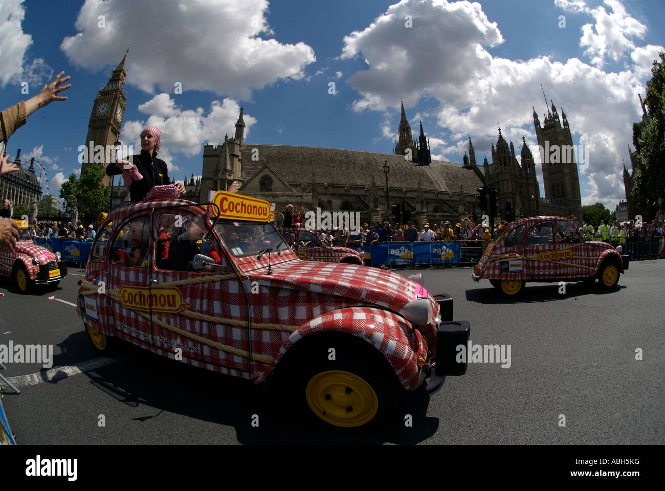Cochonou cars in the Tour de France 2007 publicity caravan in Parliament Square Stock Photo