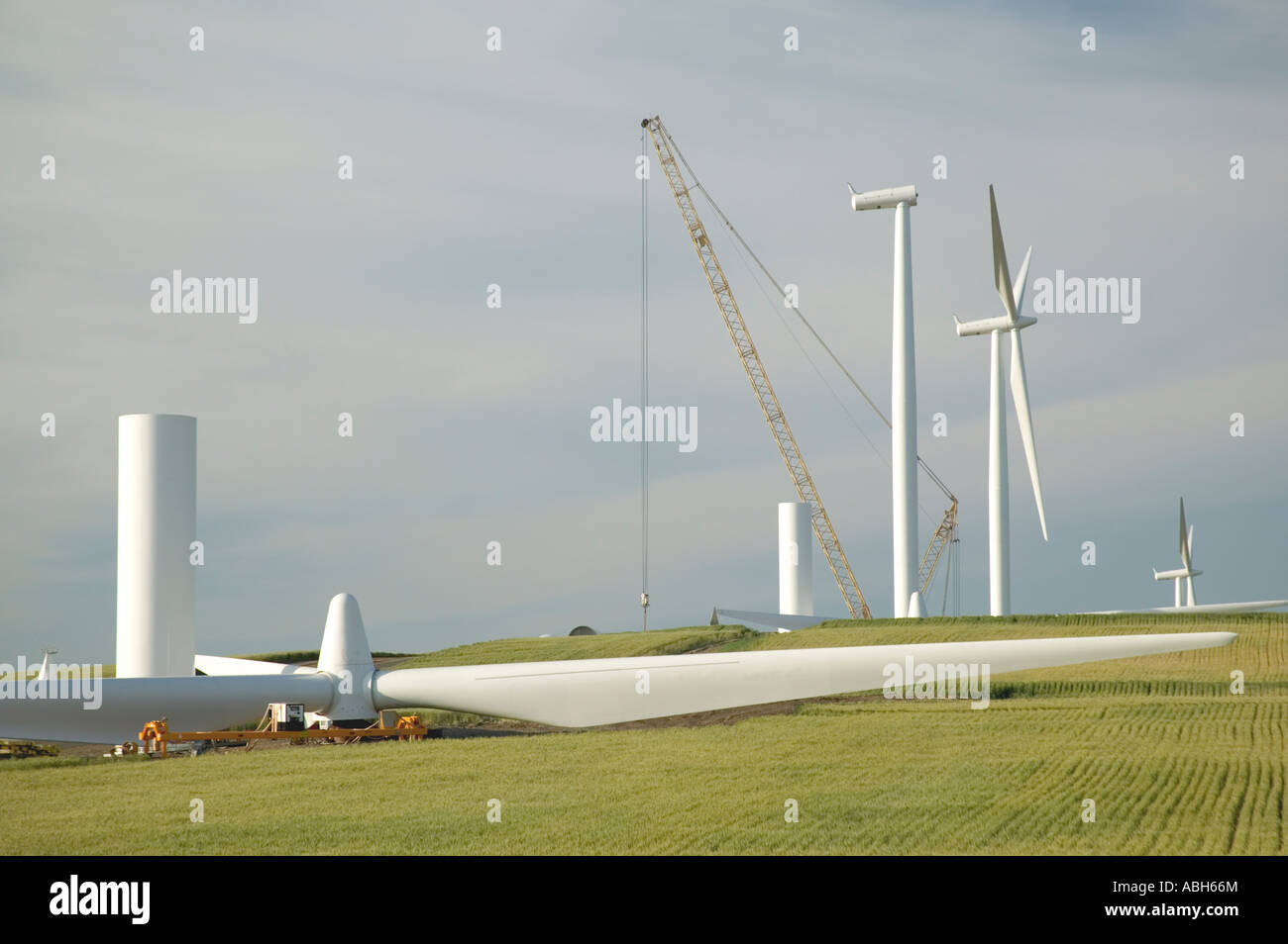 Wind Turbine construction site, wind farm, Oregon Stock Photo