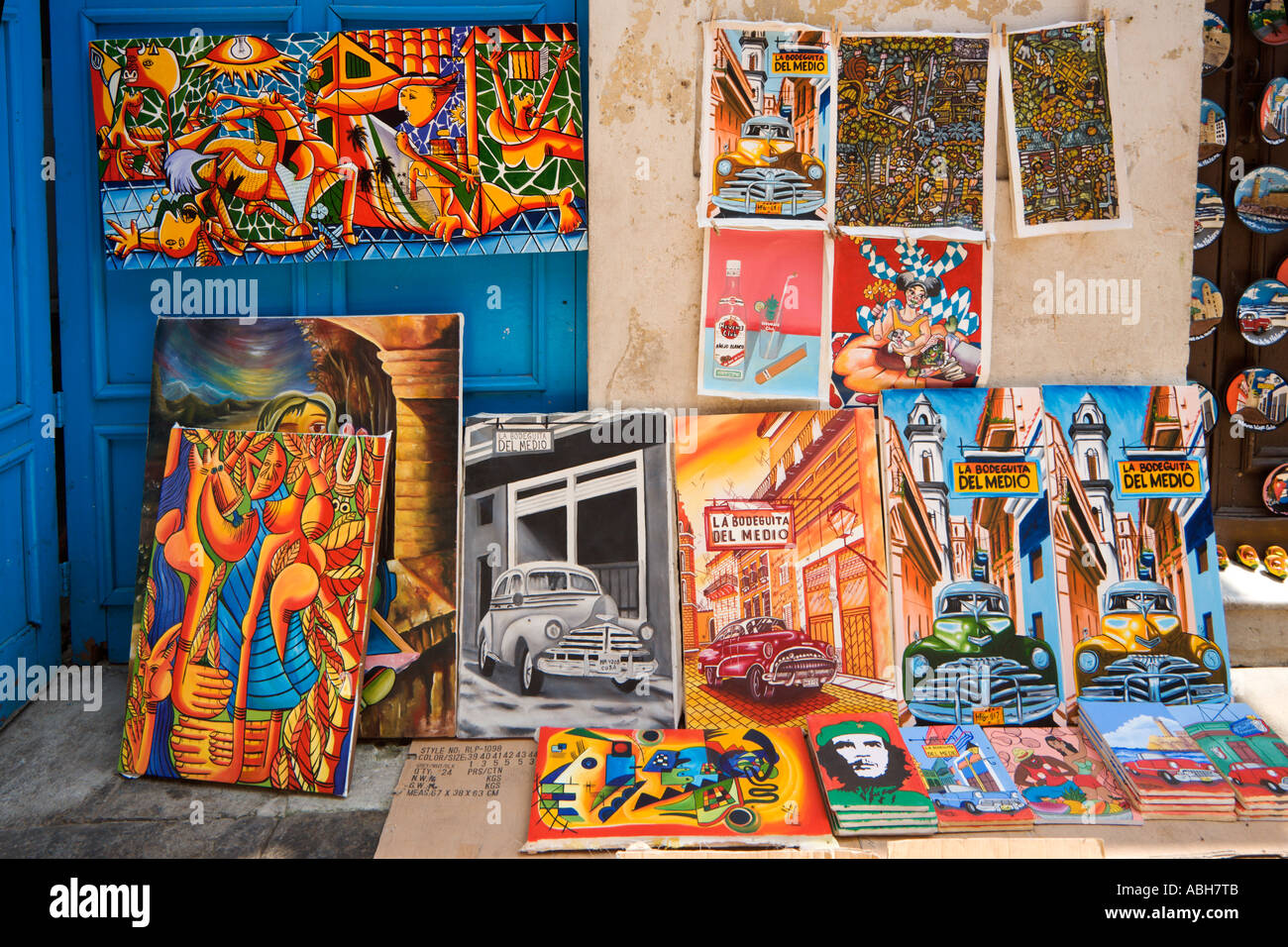 Shop selling Cuban Art, Habana Vieja, Havana, Cuba, Caribbean Stock Photo