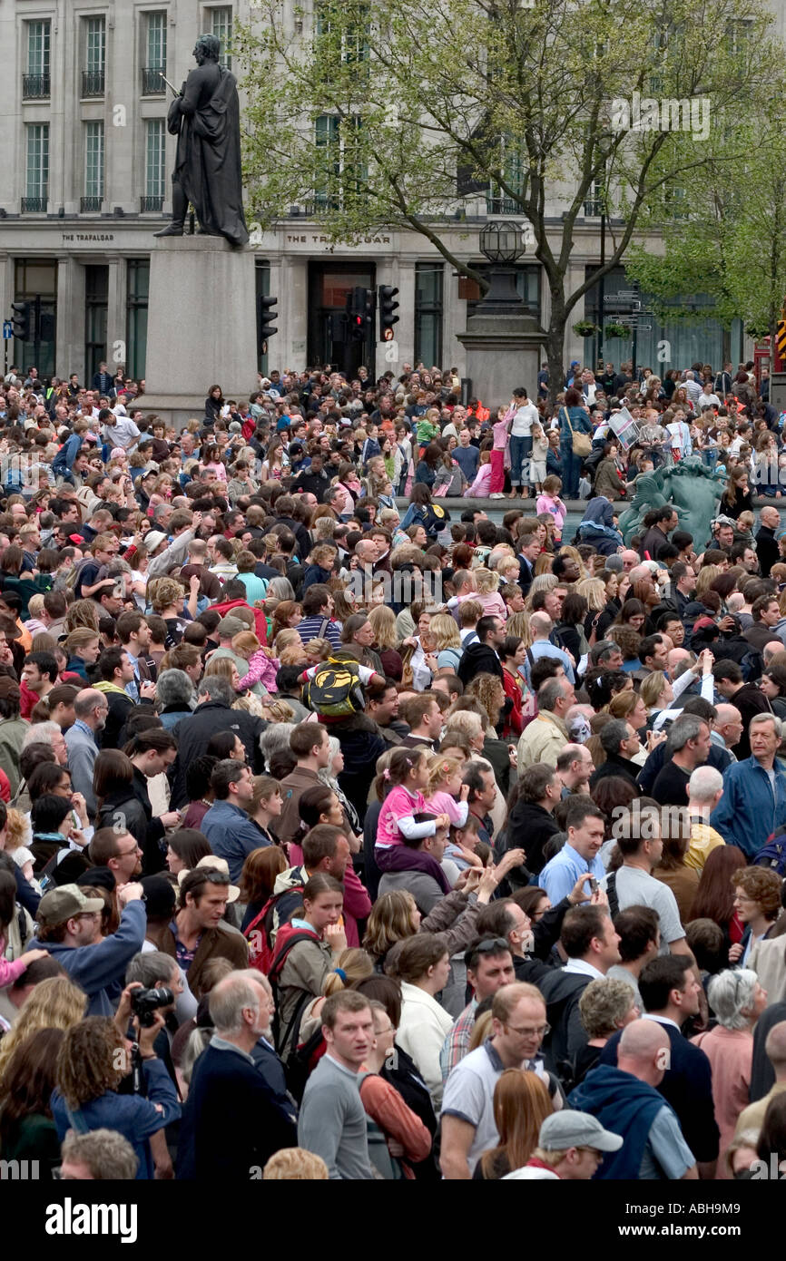 Crowd in Trafalgar Square watching The Sultan's Elephant. Street theatre by Royal De Luxe Stock Photo