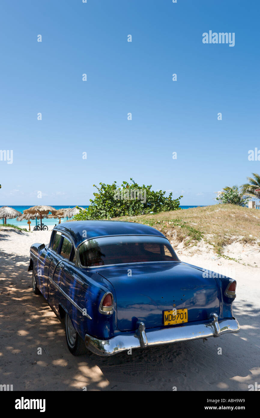 Old American Car on the beach in Varadero, Cuba, Caribbean Stock Photo