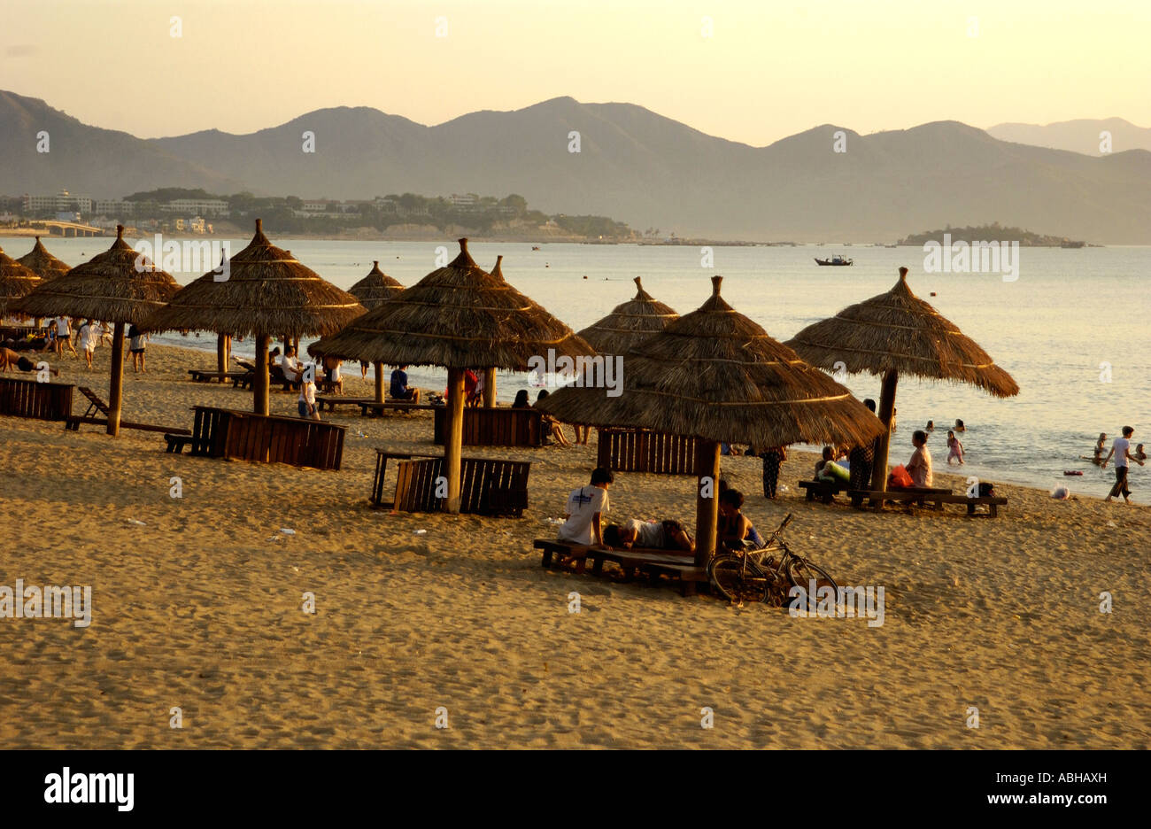 People relax on the beach in the early morning Nha Trang Vietnam Stock