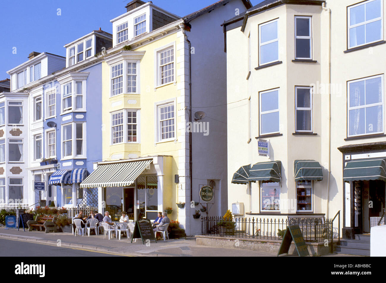 Sea Front Cafe and Shops Aberdovey Gwynedd Wales Stock Photo Alamy