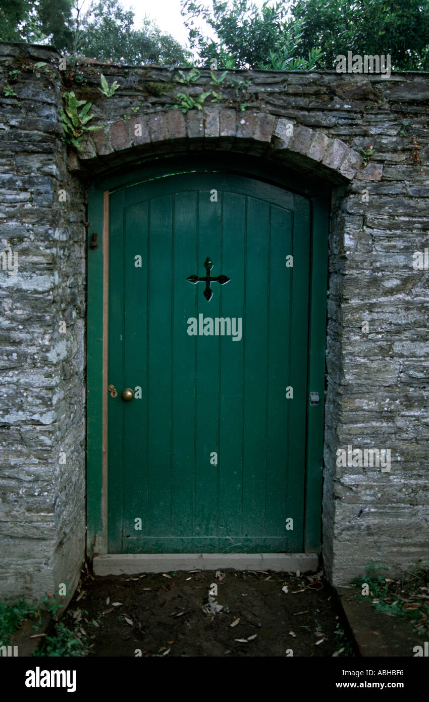 green door at the Lost Gardens of Heligan in Cornwall England Stock Photo