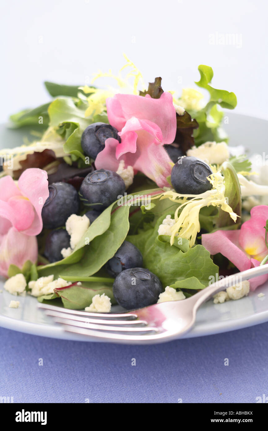Salad with blueberries and snapdragons Stock Photo