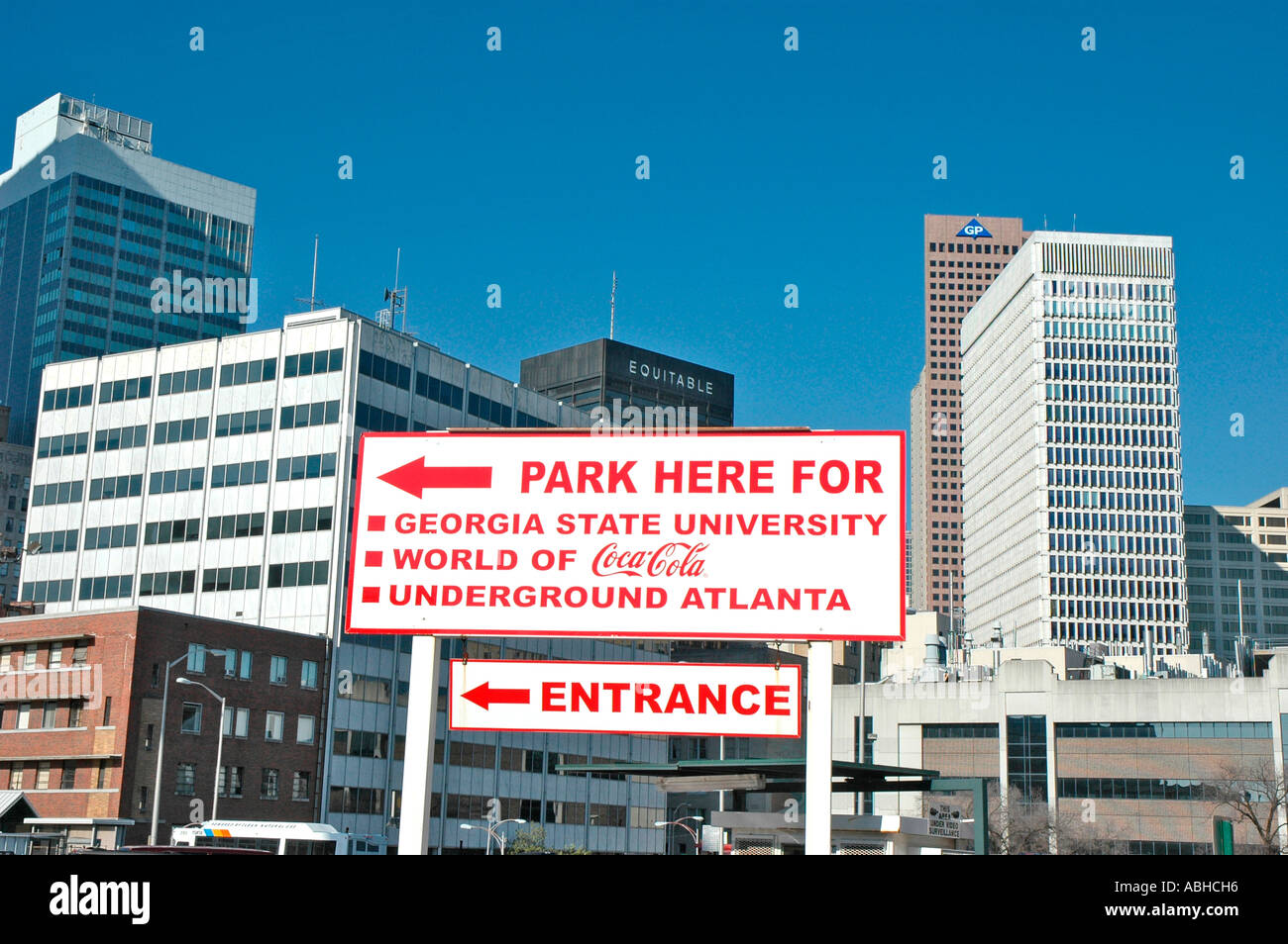Downtown Atlanta Georgia buildings and signs and coke presence Stock Photo