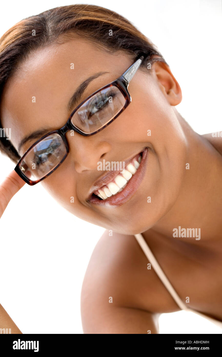 Woman with black eyeglasses hi-res stock photography and images - Alamy