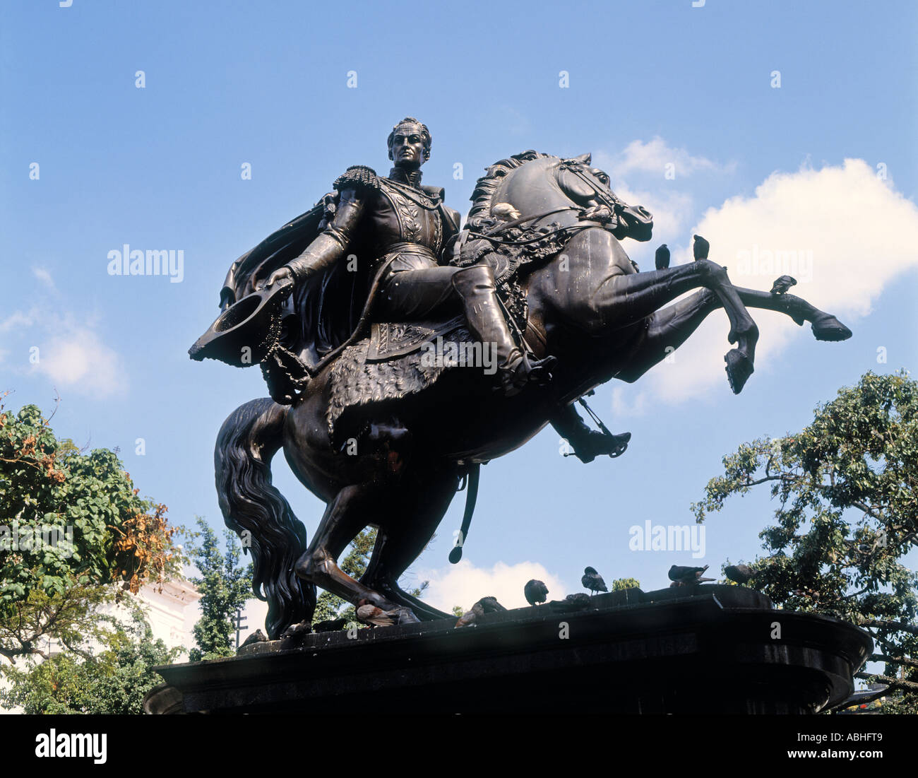 Caracas Venezuela.  Equestrian statue of Simon Bolivar in Plaza Bolivar. Stock Photo