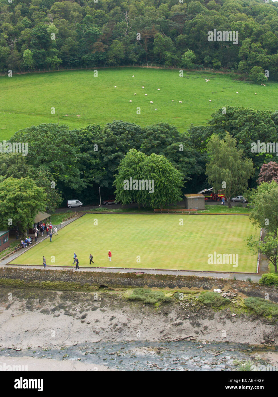 Bowling green near Conwy Castle North Wales Stock Photo