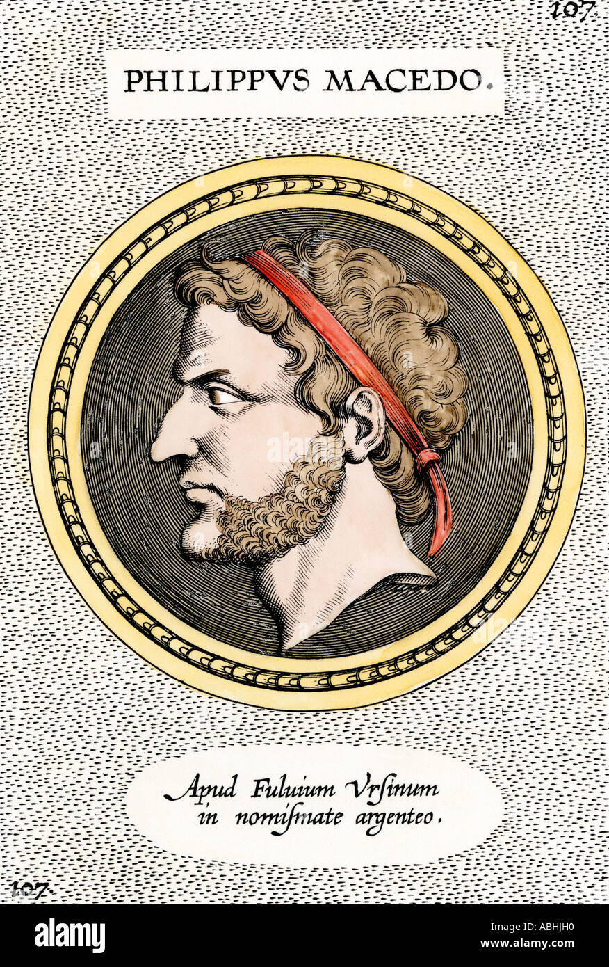 King Philip II of Macedon father of Alexander the Great. Hand-colored woodcut Stock Photo