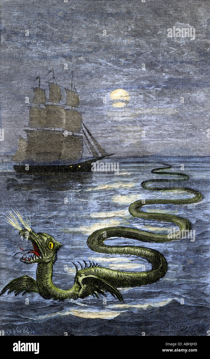Sea serpent of Hans Egidius. Hand-colored woodcut Stock Photo