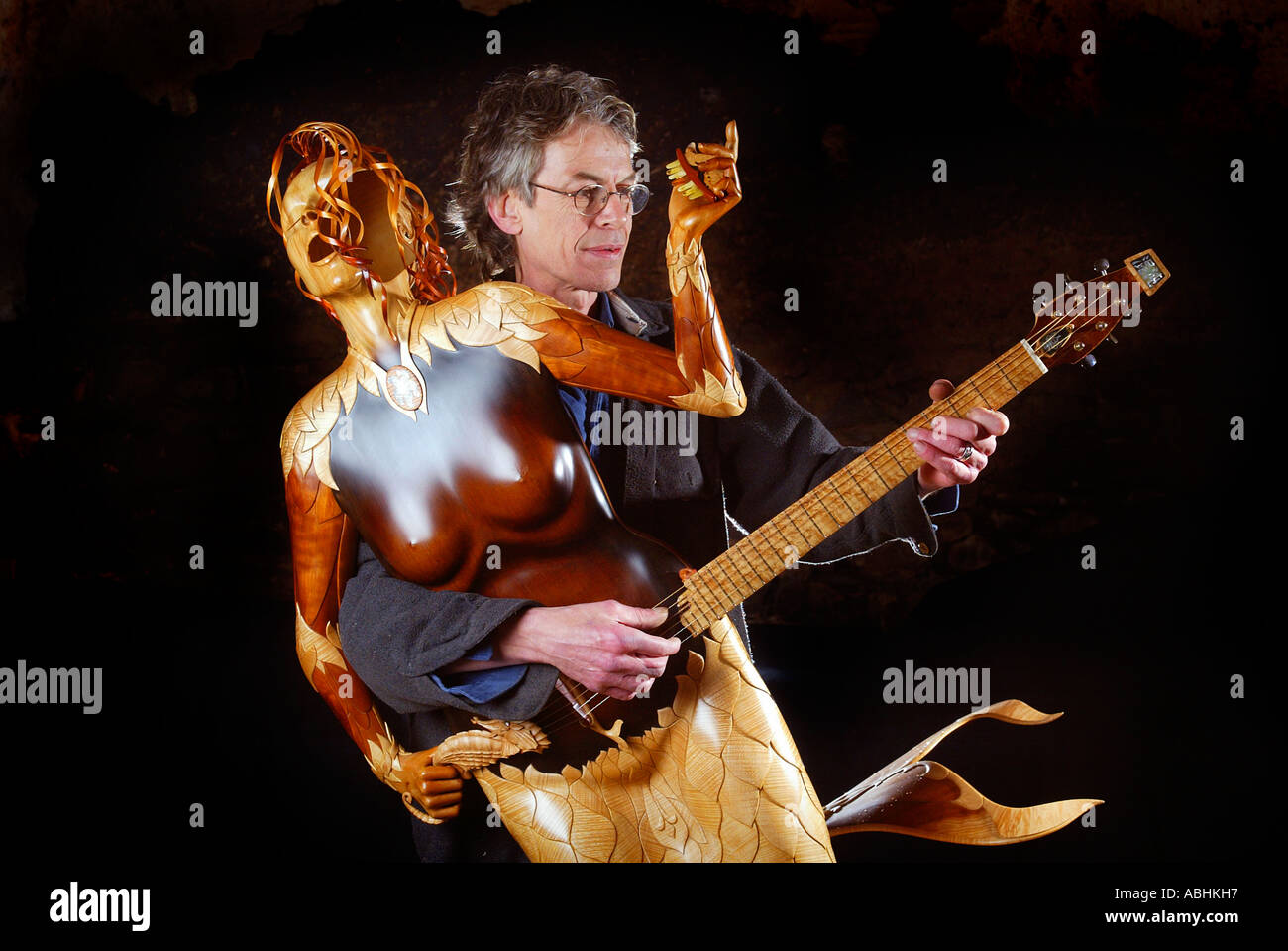 Guitar maker Andy Manson with his Mermaid creation Stock Photo