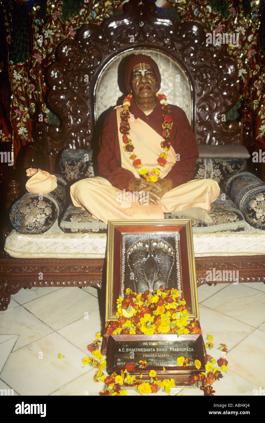 Statue of His Divine Grace A.C. Bhaktivedanta Swami Prabhupada,  founder of the Krishna movement in 1966, Watford, UK Stock Photo