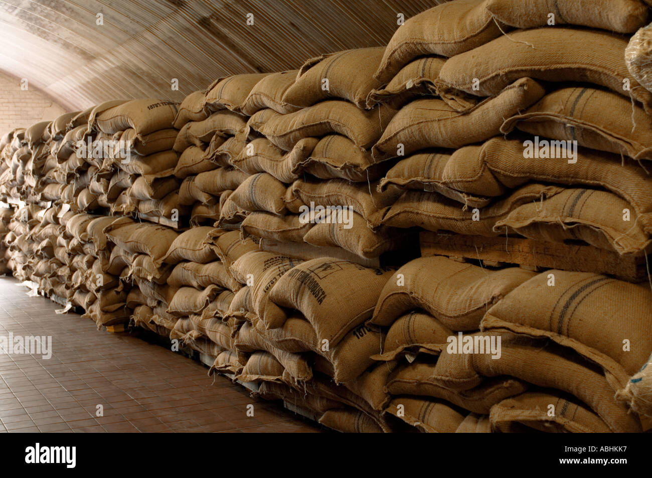 Stacks of Coffee Beans in Warehouse Stock Photo - Alamy