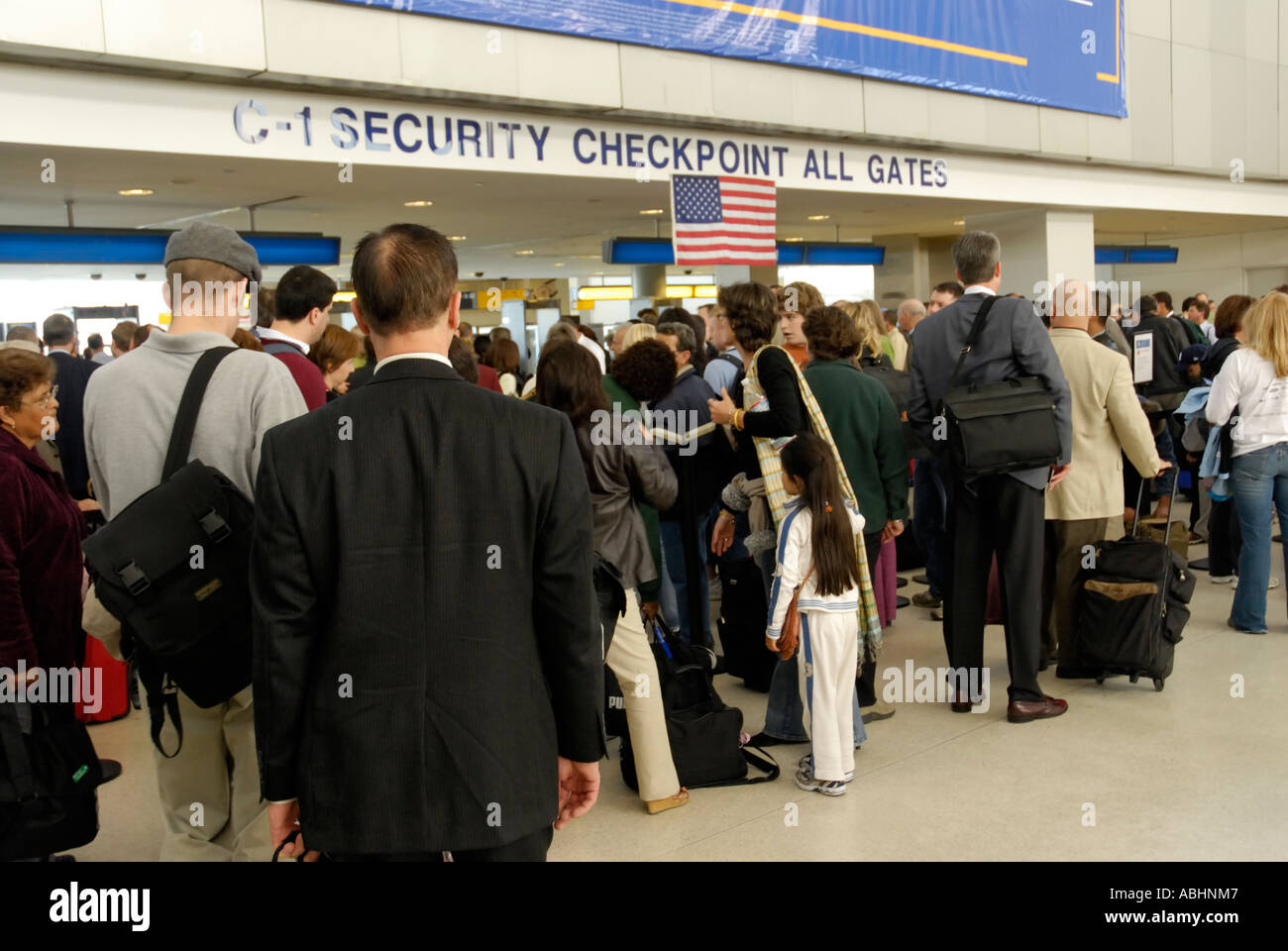 Security checkpoint line, Newark airport, NJ Stock Photo