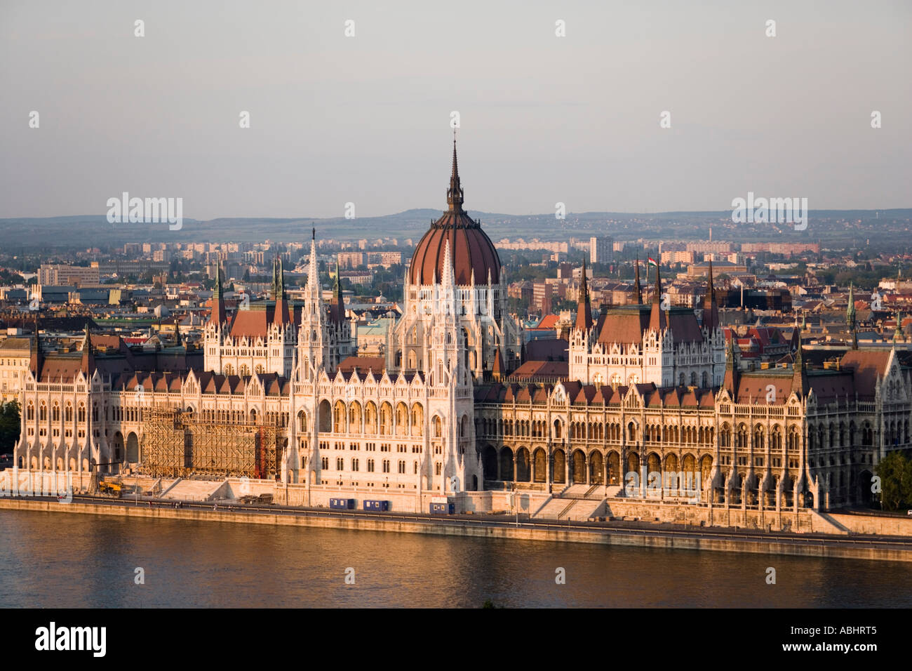 View over the Danube river to the Parliament Pest Budapest Hungary Stock Photo