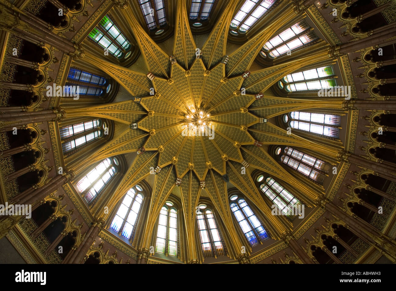 The cupola of the Parliament Pest Budapest Hungary Stock Photo