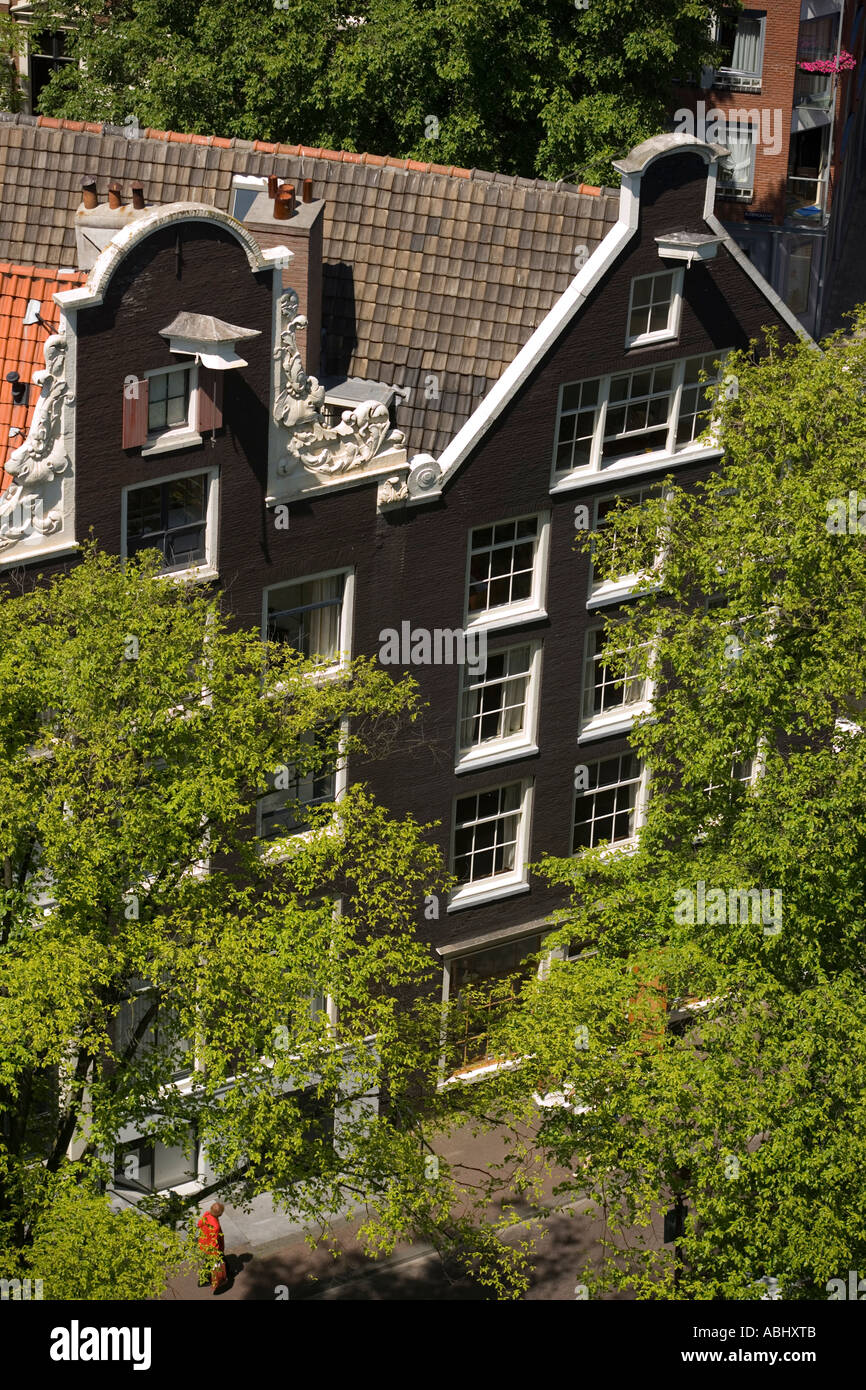 View from Westerkerk church tower to typical gabled houses in Jordaan Amsterdam Holland