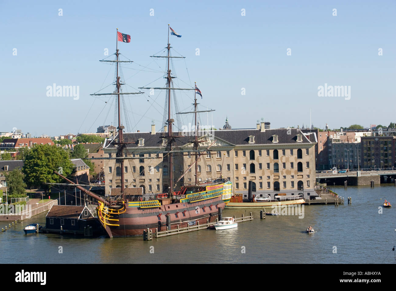 View to Nederlands Scheepvaartmuseum with historic sailer Amsterdam Amsterdam Holland Netherlands Stock Photo