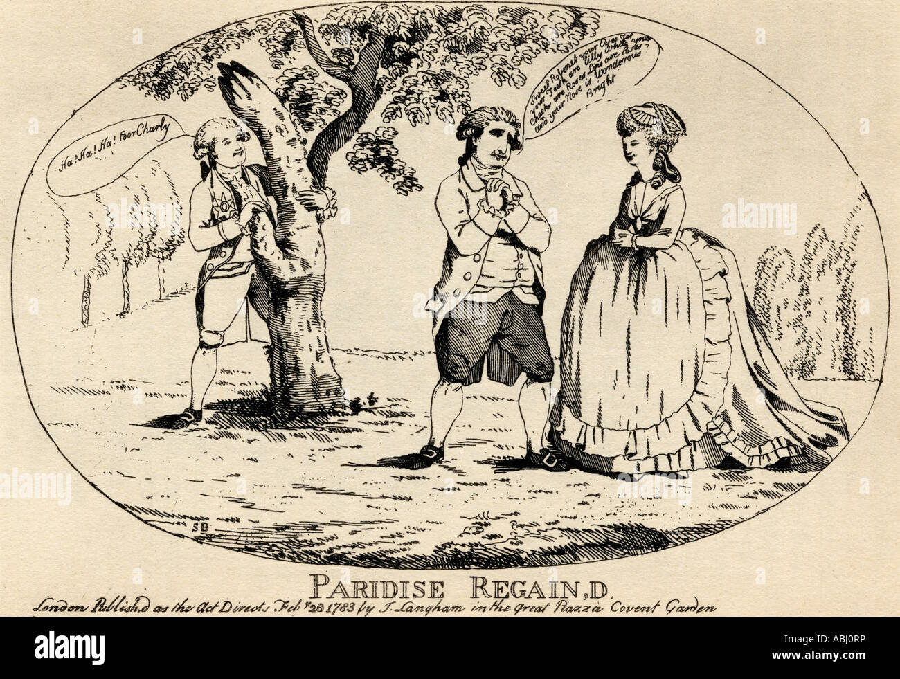 A contemporary satirical cartoon concerning the Prince of Wales and his lover Mrs Mary Robinson, published 1783. Stock Photo