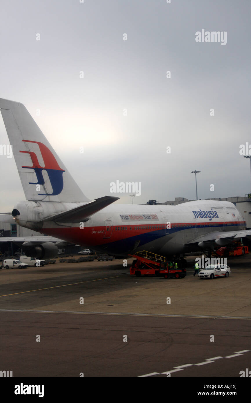 Malaysia airline Jumbo at Heathrow airport, London, Great Britain