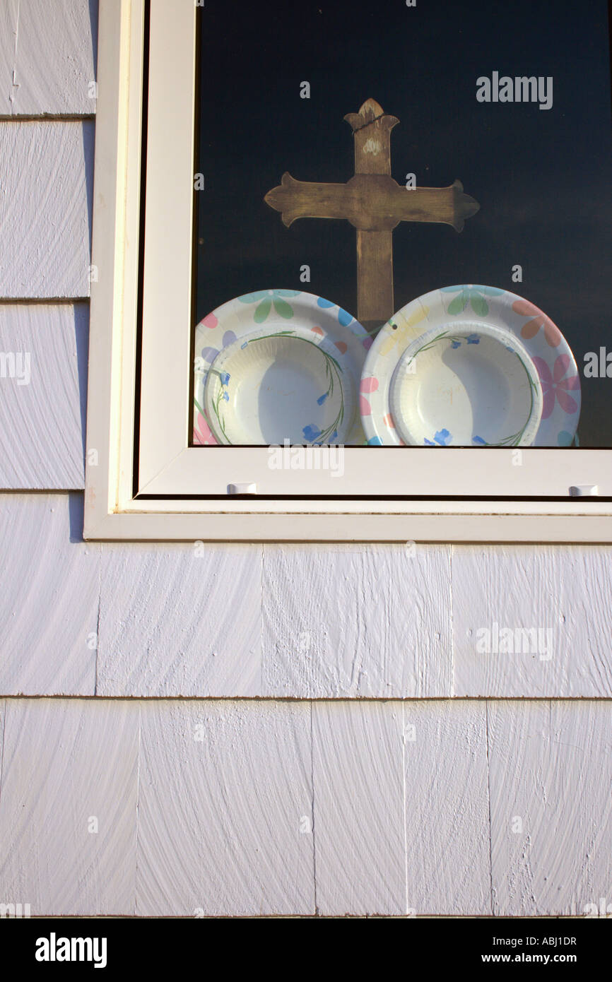 window in the church of the village Tantallon, Nova Scotia, Canada