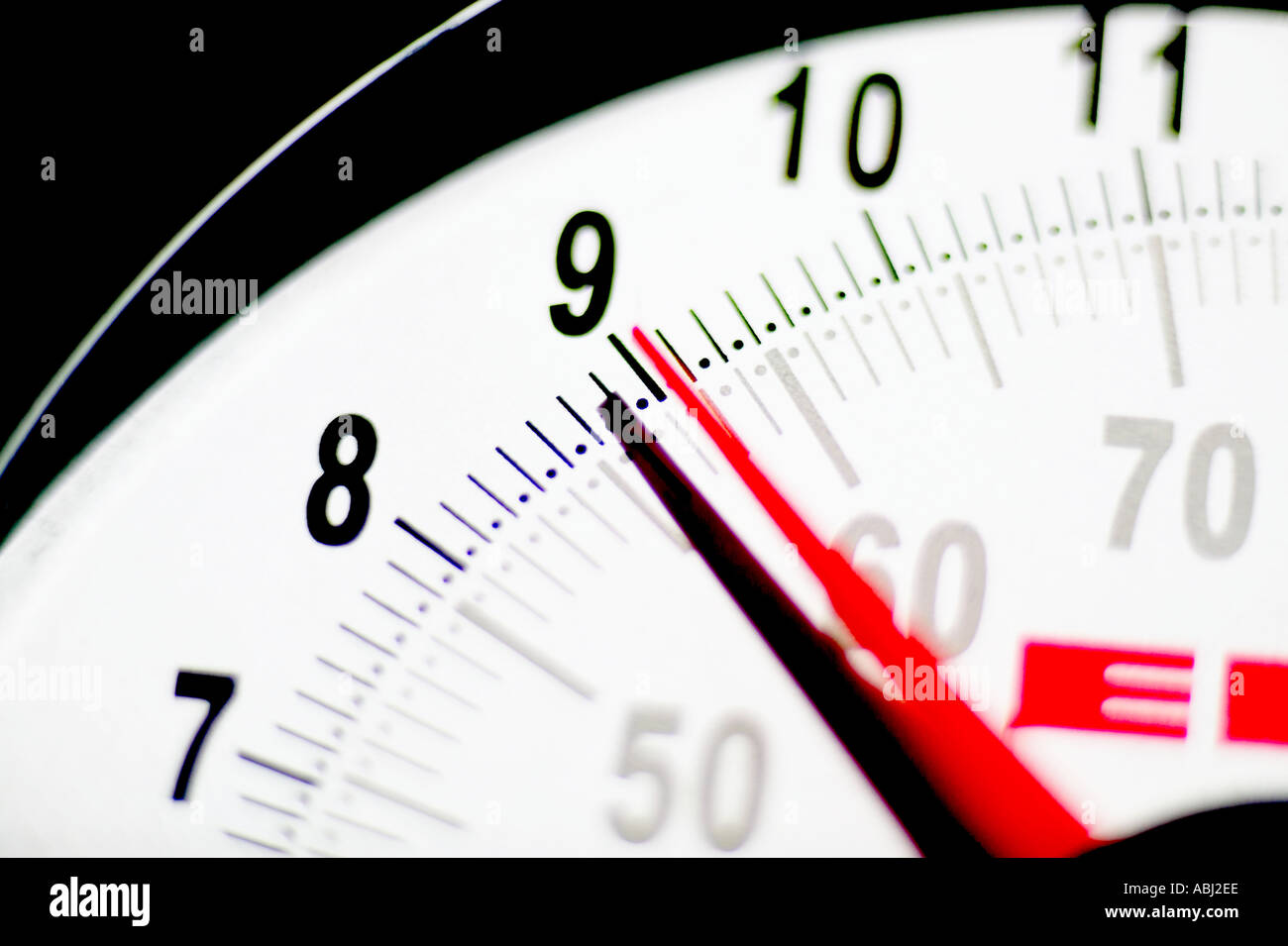 Needle pointing to weight on dial of weighing scale Stock Photo Alamy